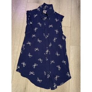 Disney Women's Lauren Conrad Collection Button Down Tank Top Blue‎ XS